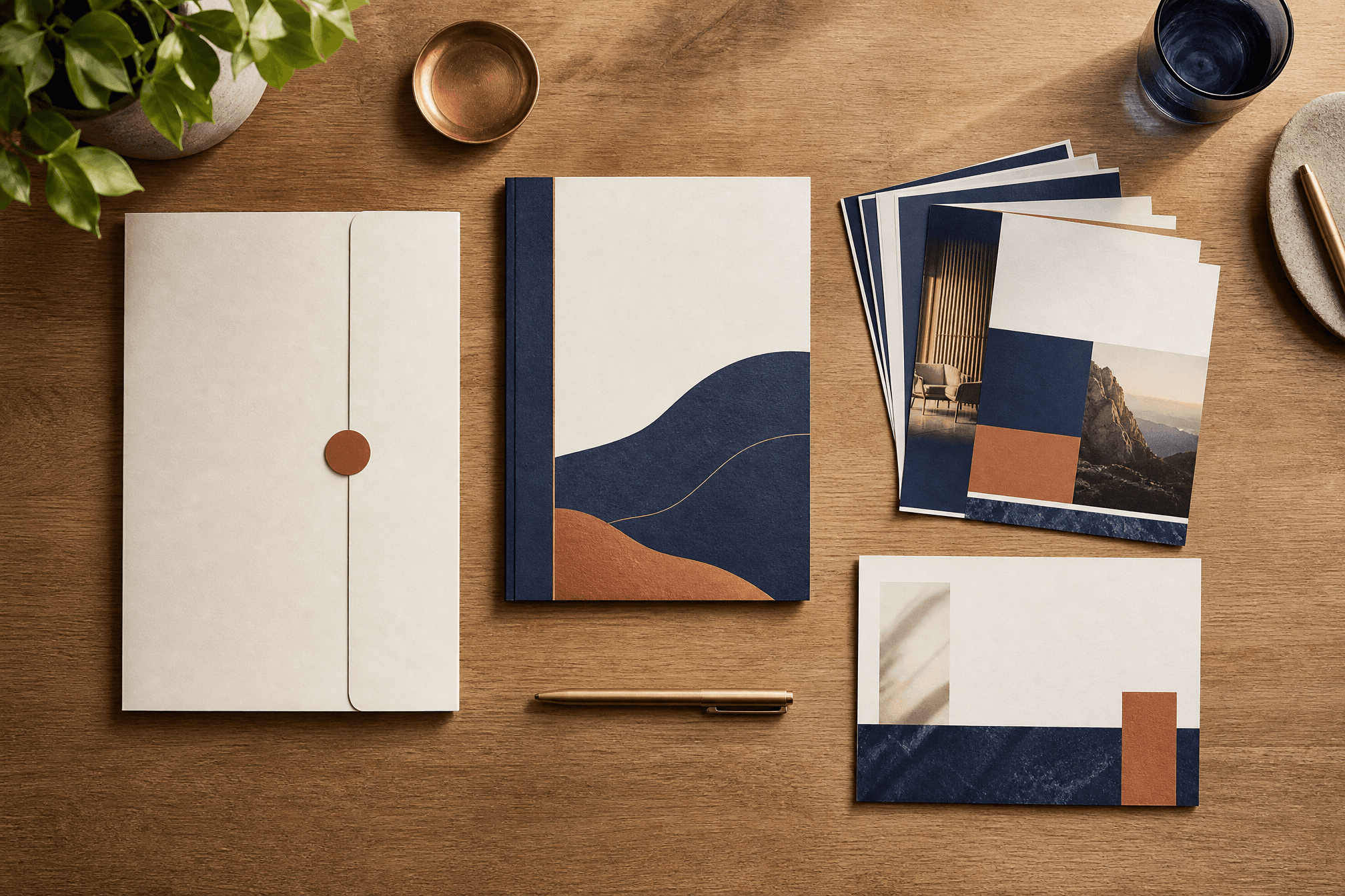 A bundle of client-ready deliverables laid out on a desk